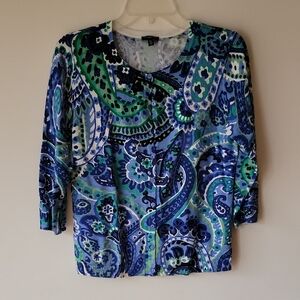 Talbots Vibrant Blue and Green Paisley Blouse